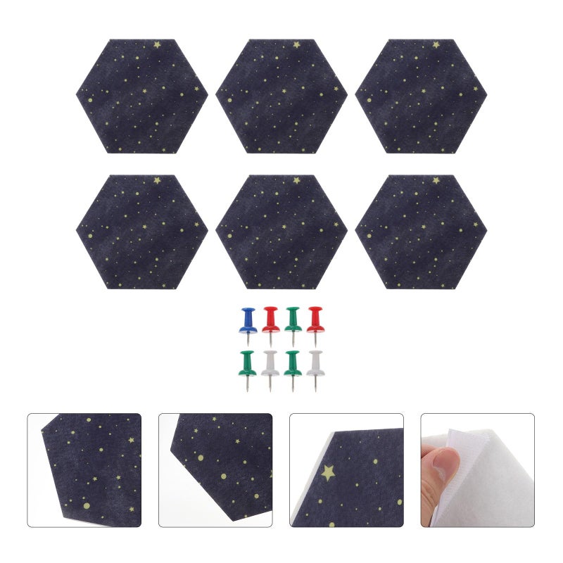 6Pcs Hexagon Felt Cork Board Set with Push Pins for Wall Memo Photo Notes Keys Organizer - Image 3