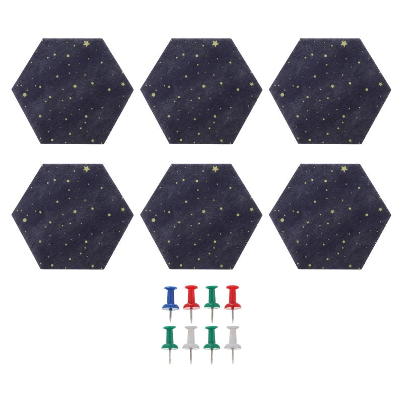 6Pcs Hexagon Felt Cork Board Set with Push Pins for Wall Memo Photo Notes Keys Organizer - Image 2