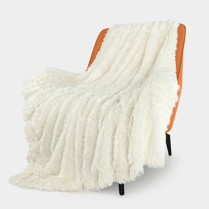 EXTRA SOFT FUZZY FAUX FUR THROW BLANKET 50X60 REVERSIBLE LIGHTWEIGHT FLUFFY COZY PLUSH COMFY MICROFIBER FLEECE DECORATIVE SHAGGY BLANKET FOR COUCH SOFA BED CREAM WHITE