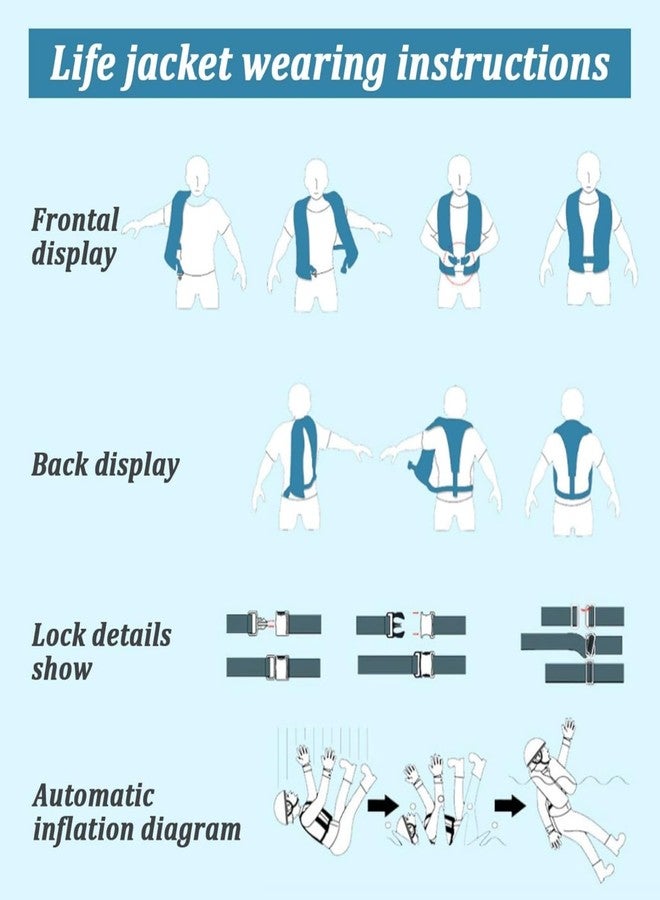 FOLALIFE 3-Pack 150N Automatic Inflatable Life Jacket – Adjustable Nylon Swim Vest with CO2 Inflation, Reflective Strips & Safety Buckle (Blue) - Image 3