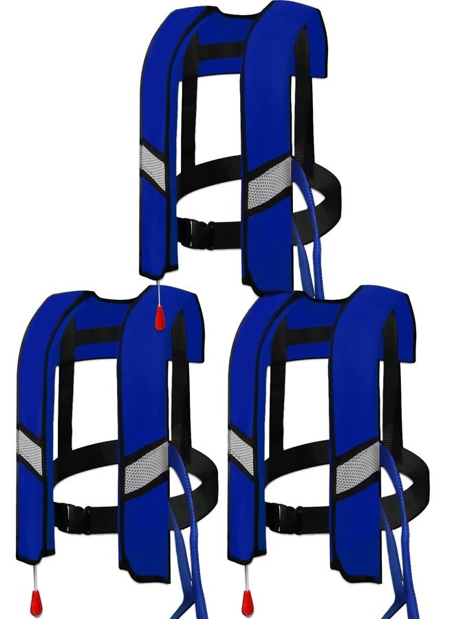 FOLALIFE 3-Pack 150N Automatic Inflatable Life Jacket – Adjustable Nylon Swim Vest with CO2 Inflation, Reflective Strips & Safety Buckle (Blue) - Image 1
