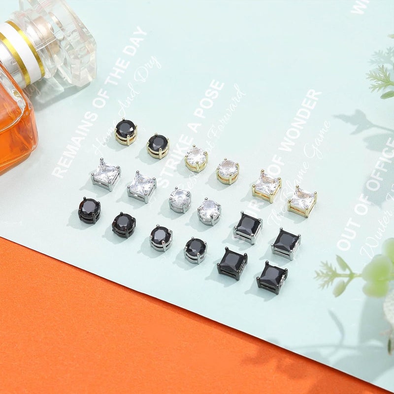 NEWITIN 9 Pairs Magnetic Earrings for Men Clip on Earring Stainless Steel Magnet Earring Unisex Hoop Dangle Cross CZ Studs Non Piercing Magnetic Stud Earrings for Men Women - Image 3
