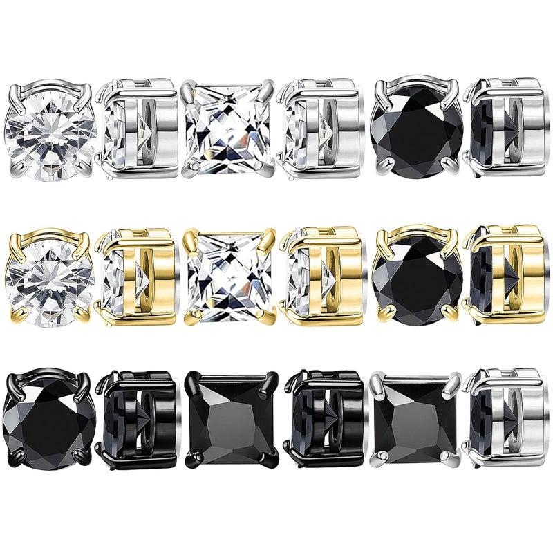 NEWITIN 9 Pairs Magnetic Earrings for Men Clip on Earring Stainless Steel Magnet Earring Unisex Hoop Dangle Cross CZ Studs Non Piercing Magnetic Stud Earrings for Men Women - Image 1