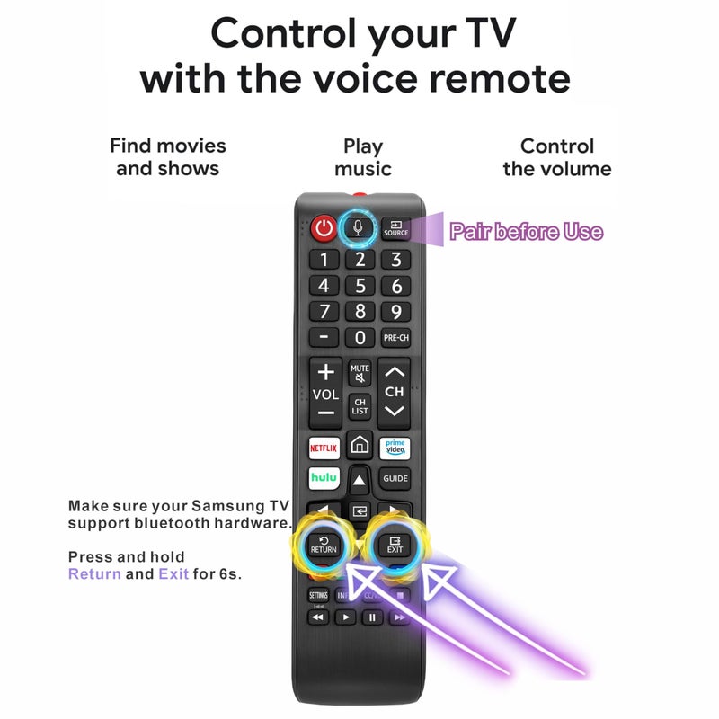 B BraiNice Replacement Remote for Samsung TV, Voice Control Compatible with 2019-2025 Smart TV, LED, QLED, Crystal UHD & The Frame Series, 2-Year Warranty - Image 4