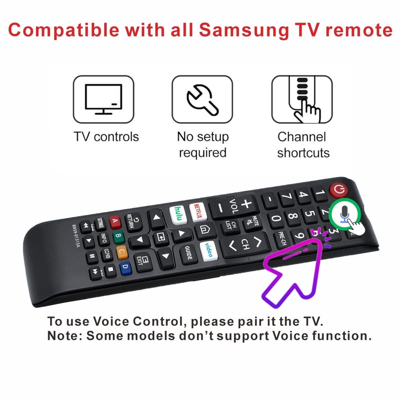B BraiNice Replacement Remote for Samsung TV, Voice Control Compatible with 2019-2025 Smart TV, LED, QLED, Crystal UHD & The Frame Series, 2-Year Warranty - Image 3