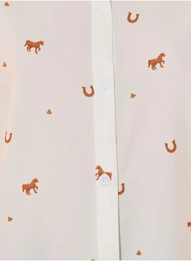 تايك تو All-Over Print Long Sleeve Collared Shirt