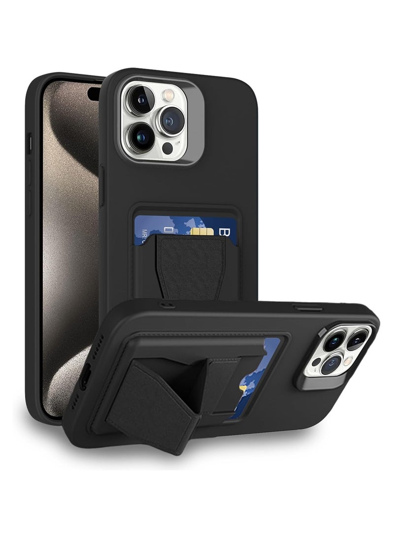 DUSALA Leather Card Holder Case Compatible with iPhone 16 Pro Max 6.9 inch, Shockproof Leather Back Card Storage Plus Phone Stand (Black) - Image 1