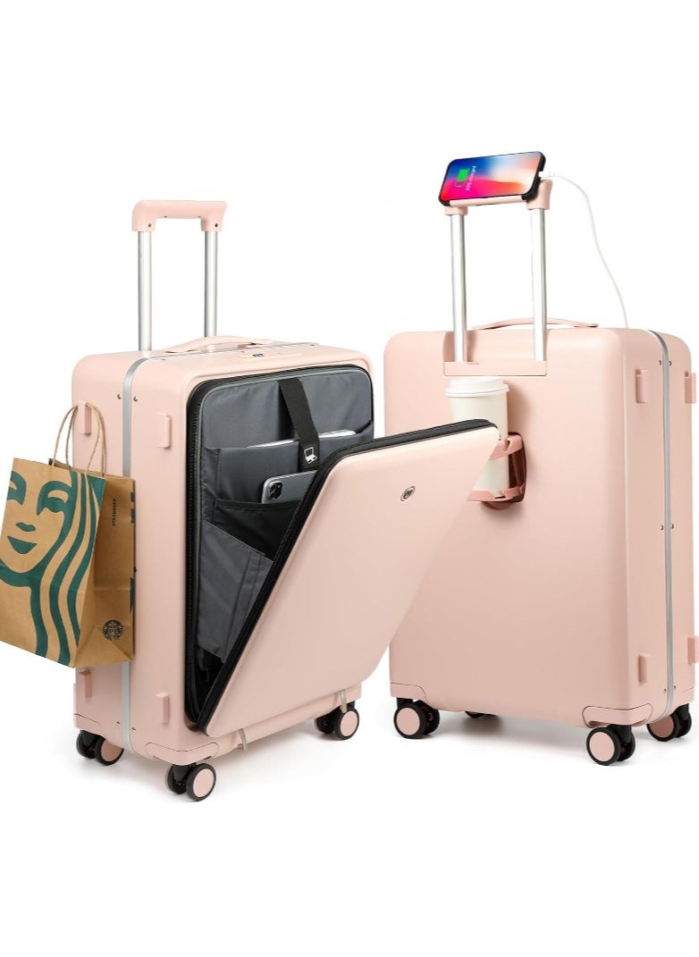 Travelpro - Heartales 20'' Carry On Luggage bag with Cup phone mobile Holder & Charger and TSA Lock, Trolley with Front Laptop Pocket compartment & USB Port, Aluminum Frame PC Travel Suitcase, Spinner Wheels-Pink - Image 1