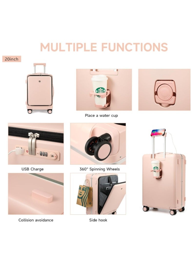 Travelpro - Heartales 20'' Carry On Luggage bag with Cup phone mobile Holder & Charger and TSA Lock, Trolley with Front Laptop Pocket compartment & USB Port, Aluminum Frame PC Travel Suitcase, Spinner Wheels-Pink - Image 1