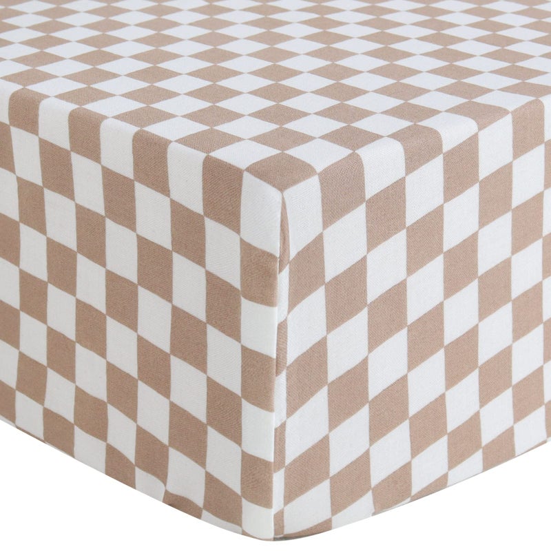 LifeTree Fitted Crib Sheets for Boys Girls & Neutral, Muslin Baby Sheet Fits Standard Crib and Toddler Mattresses, Soft, Checkered Print, 70% Viscose from Bamboo and 30% Cotton 28in x 52in - Image 1