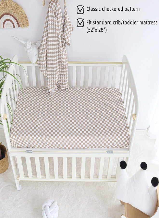 LifeTree Fitted Crib Sheets for Boys Girls & Neutral, Muslin Baby Sheet Fits Standard Crib and Toddler Mattresses, Soft, Checkered Print, 70% Viscose from Bamboo and 30% Cotton 28in x 52in - Image 4