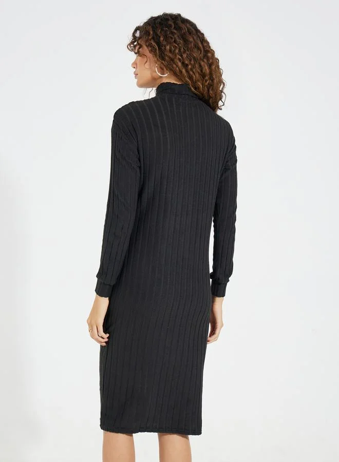 Styli Ribbed Turtleneck Midi Dress