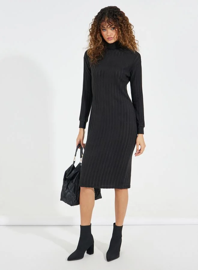 Styli Ribbed Turtleneck Midi Dress