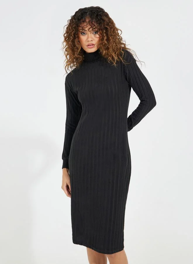 Styli Ribbed Turtleneck Midi Dress