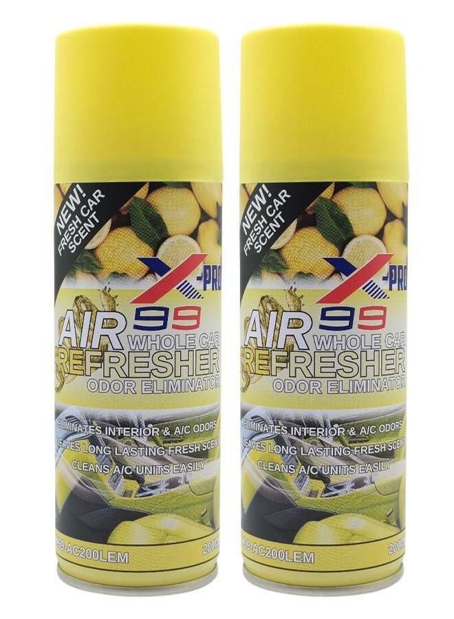 X Pro 99 X-PRO 99 Whole Car Air Refresher Odor Eliminator Lemon Scent 200ml (2 PCS) Car AC Cleaner Spray Interior Deodorizer Air Conditioning Freshener Vent Cleaner Smoke Odor Remover Pet Smell Eliminator Long Lasting Fragrance Cabin Refresh Treatment - Image 1