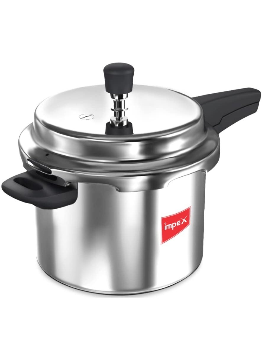 Impex 5 Litre Pressure cooker with Outer Lid, Pressure cooker with Quick and Even Heating, Virgin Grade Aluminium Pressure Cooker, 5 Years Warranty (Silver) (Non Induction Base, 5 Litres)