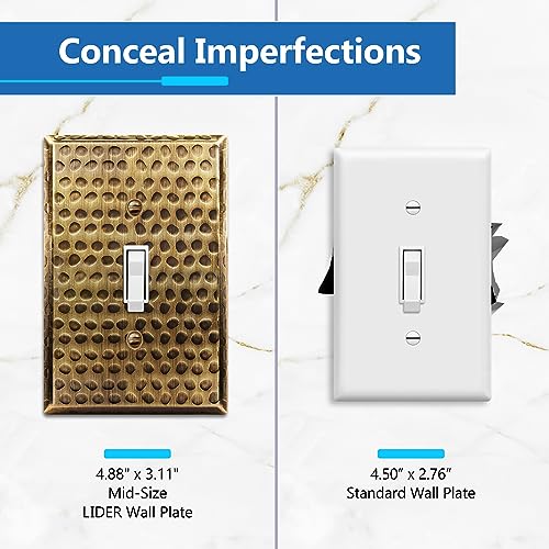 LIDER Toggle Light Switch Metal Wall Plate, Stainless Steel Switch Cover, Corrosion Resistant, Mid-Size 1-Gang 4.88" x 3.11", 201 Stainless Steel, LMWP-11M-HAB, Hammered Antique Brass - Image 3