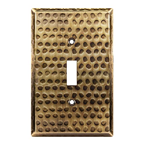 LIDER Toggle Light Switch Metal Wall Plate, Stainless Steel Switch Cover, Corrosion Resistant, Mid-Size 1-Gang 4.88" x 3.11", 201 Stainless Steel, LMWP-11M-HAB, Hammered Antique Brass - Image 1