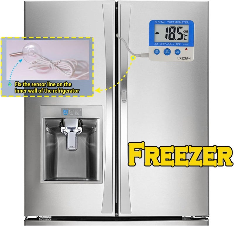 WITPOCE Fridge Freezer Thermometer Max/Min Memory LXSZRPH High & Low Temperature Alarms Settings with LED Indicator Digital Refrigeration Thermometer with Magnetic,Stander 2 pack - Image 4