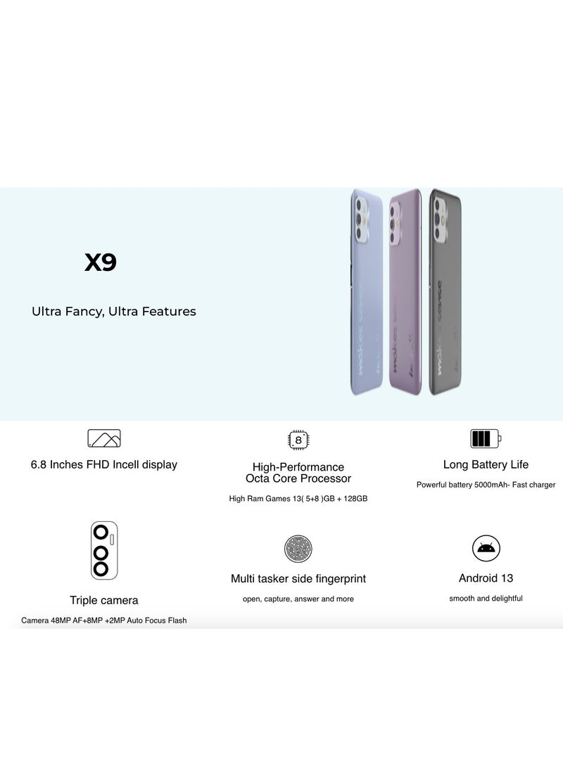 IKU X9 Dual SIM Mobile, 128GB Internal Memory, 8+5GB RAM, 4G LTE - Starlight Purple  - Image 5