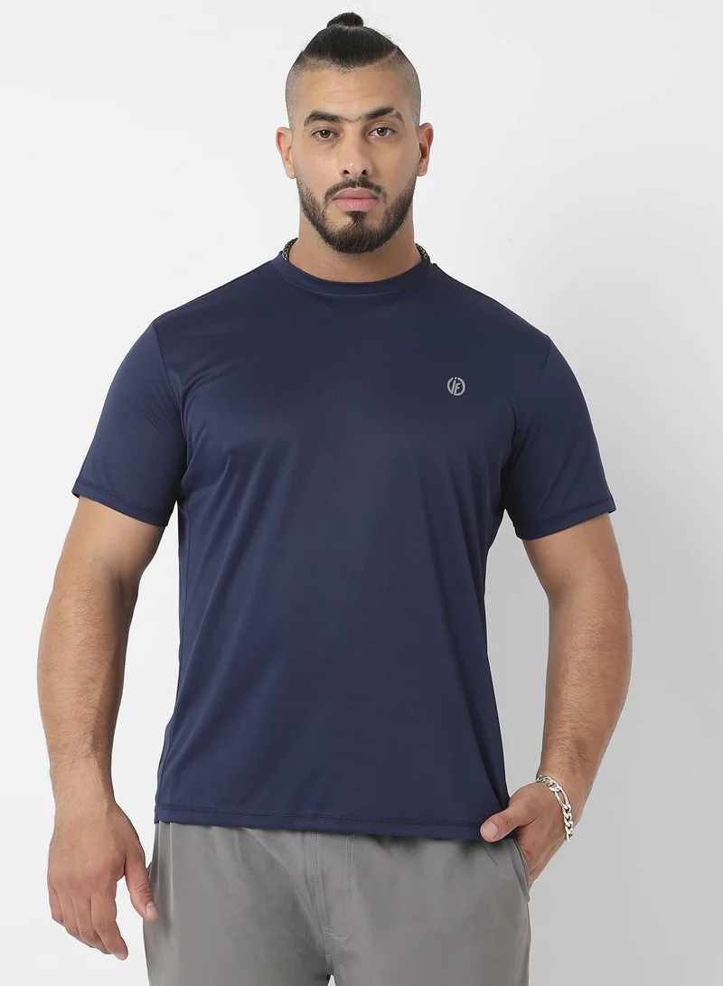 Instafab Plus Men's Navy Blue Basic Activewear T-Shirt For Casual Wear | Crew Neck | Short Sleeve | Pull On Closure | Jersey T-Shirt Crafted With Comfort Fit For Everyday Wear