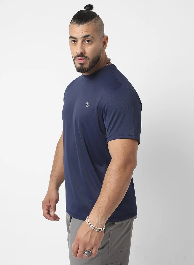 Instafab Plus  Men's Navy Blue Basic Activewear T-Shirt For Casual Wear | Crew Neck | Short Sleeve | Pull On Closure | Jersey T-Shirt Crafted With Comfort Fit For Everyday Wear for Men | Best Price UAE