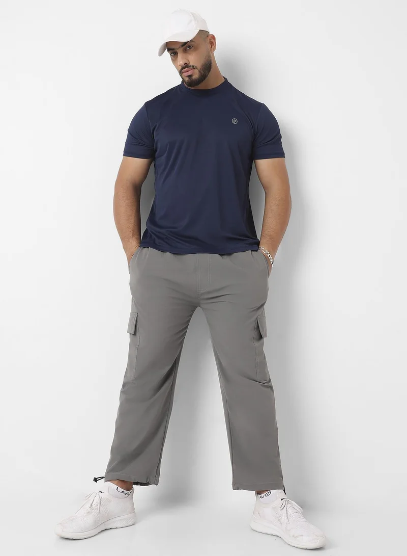 Instafab Plus  Men's Navy Blue Basic Activewear T-Shirt For Casual Wear | Crew Neck | Short Sleeve | Pull On Closure | Jersey T-Shirt Crafted With Comfort Fit For Everyday Wear for Men | Best Price UAE