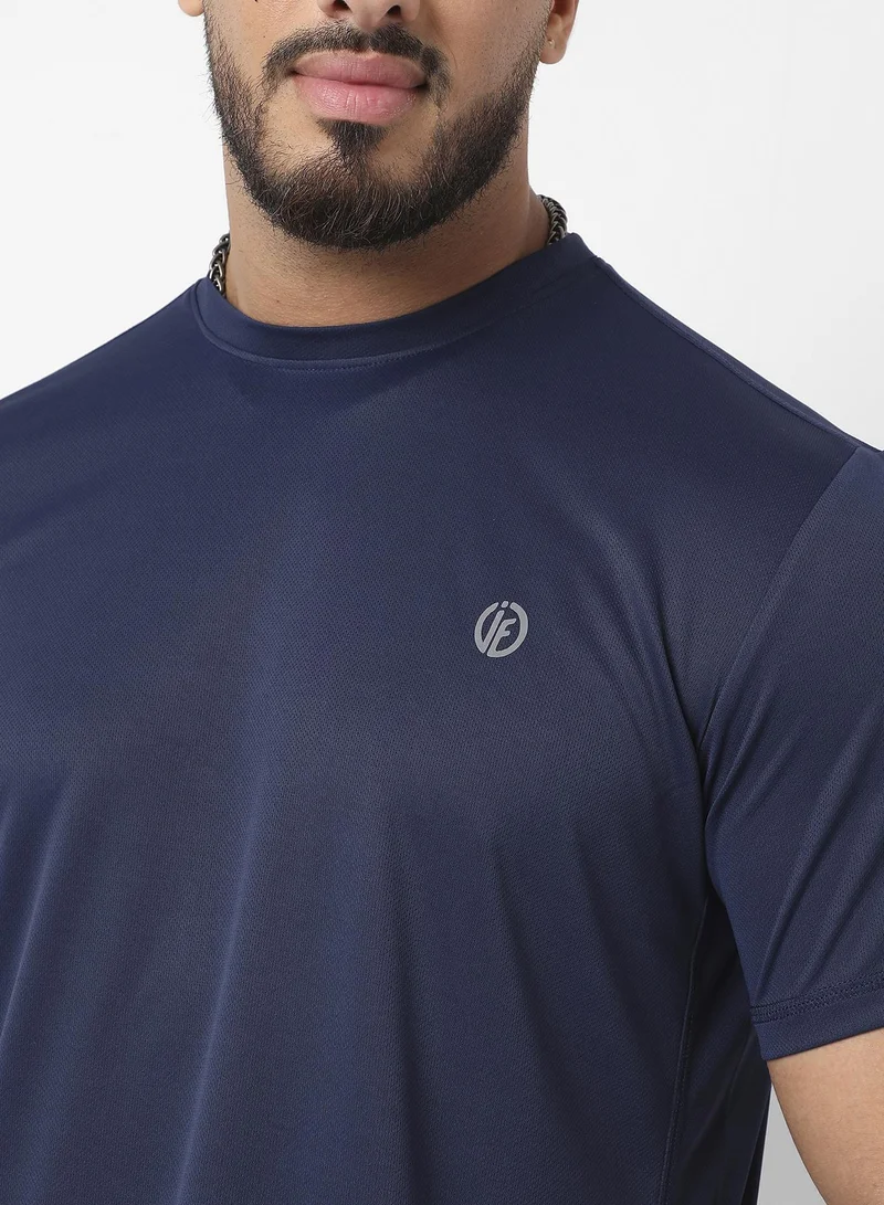 Instafab Plus  Men's Navy Blue Basic Activewear T-Shirt For Casual Wear | Crew Neck | Short Sleeve | Pull On Closure | Jersey T-Shirt Crafted With Comfort Fit For Everyday Wear for Men | Best Price UAE