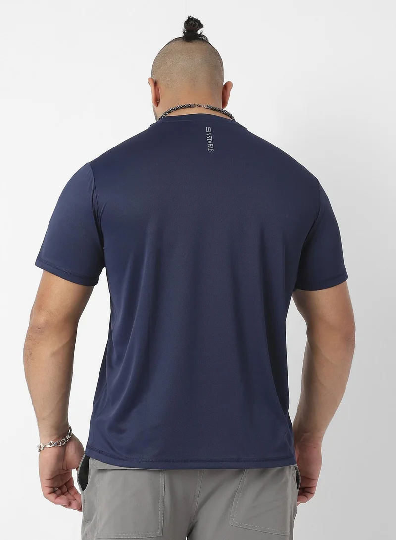Instafab Plus  Men's Navy Blue Basic Activewear T-Shirt For Casual Wear | Crew Neck | Short Sleeve | Pull On Closure | Jersey T-Shirt Crafted With Comfort Fit For Everyday Wear for Men | Best Price UAE
