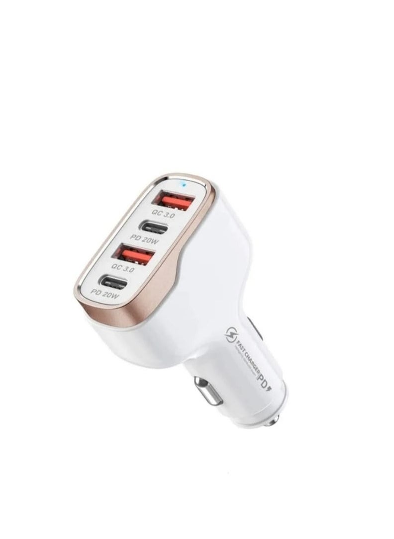 traditious Fast Car Charger, 4-Port Car Charger Adapter, Fast Charging Car Lighter Plug for iPhone, Type-C, Samsung, Huawei etc. White  - Image 1