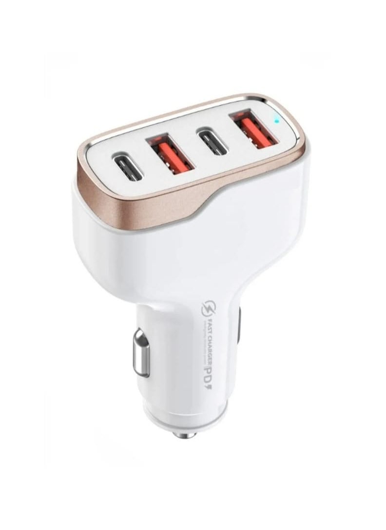 traditious Fast Car Charger, 4-Port Car Charger Adapter, Fast Charging Car Lighter Plug for iPhone, Type-C, Samsung, Huawei etc. White  - Image 4