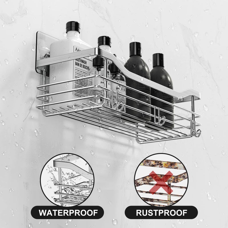 Orimade Shower Caddy Basket Shelf Storage Rack Pack of 2, No Drilling Wall Mounted Adhesive Rust Proof Stainless Steel Shower Organizer with 5 Hooks for Bathroom, Toilet, Kitchen - Image 5