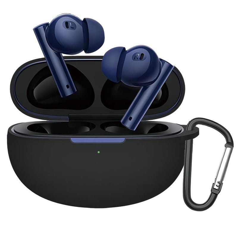 USTIYA حافظة USTIYA لسماعات Realme Buds Air 5 Pro حافظة سيليكون واقية مع غطاء سلسلة مفاتيح (أسود) - Image 1