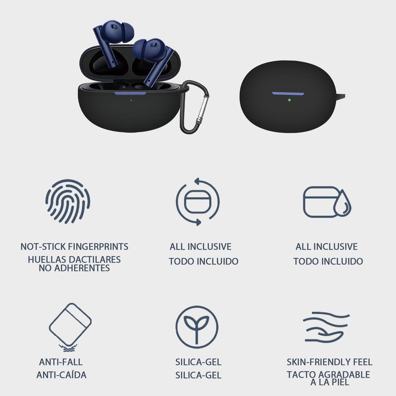 USTIYA حافظة USTIYA لسماعات Realme Buds Air 5 Pro حافظة سيليكون واقية مع غطاء سلسلة مفاتيح (أسود) - Image 3