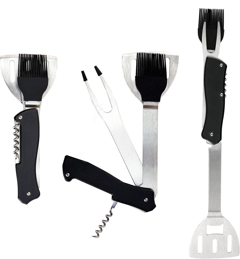 Iconikal 4in1 Folding Collapsible Swiss Camping Grilling Tool Turner Brush Fork Corkscrew - Image 5