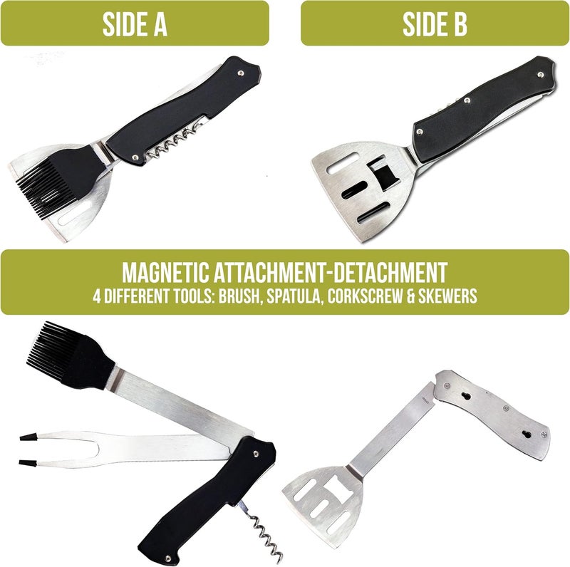Iconikal 4in1 Folding Collapsible Swiss Camping Grilling Tool Turner Brush Fork Corkscrew - Image 2