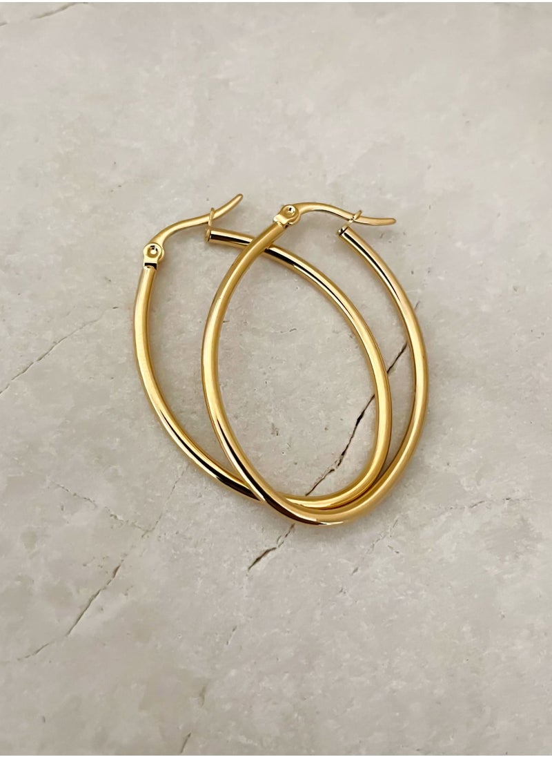 Clé de Lune Minimalist Oval Hoop Earrings- Gold  - Image 2