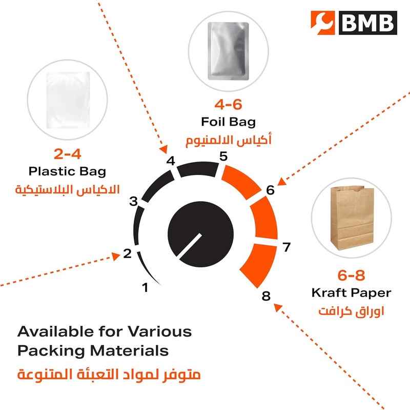 بي أم بي أداة ختم الحرارة النبضية الكهربائية من TOOLS، آلة ختم الأكياس اليدوية مع قابس BS بطول 300 مم - معدات تغليف متينة وسريعة التسخين مع 8 درجات قابلة للتعديل - أكياس وأكياس بلاستيكية من PP وPE - Image 4