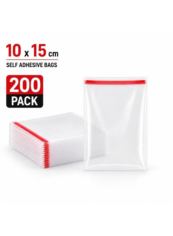 MAMATOONS 200pcs Cellophane Self Adhesive Reusable Clear Plastic Bags Perfect for Snacks Cookies Jewelry Gift Packaging Food Bag Small Size 10*15cm (4x6inch) - Image 1