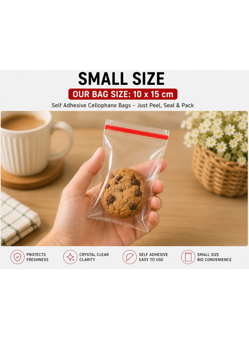 MAMATOONS 200pcs Cellophane Self Adhesive Reusable Clear Plastic Bags Perfect for Snacks Cookies Jewelry Gift Packaging Food Bag Small Size 10*15cm (4x6inch) - Image 4