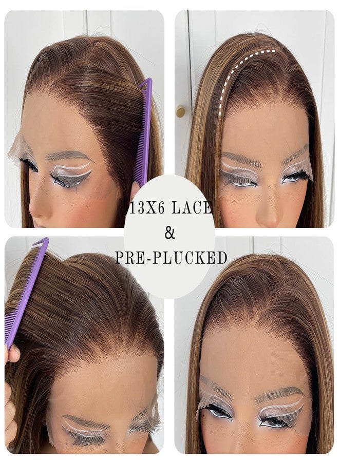 MITIMES 13x6 Honey Blonde Lace Front Wig Pre Plucked Glueless Highlight Straight Lace Front Wig 180 Density Color Long Straight Yaki Synthetic HD Lace Front Wig 32inch - Image 4