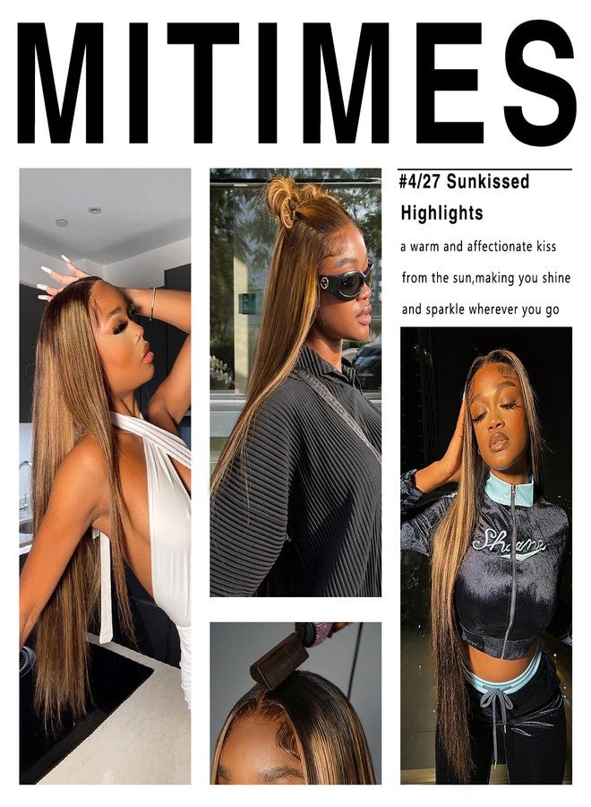MITIMES 13x6 Honey Blonde Lace Front Wig Pre Plucked Glueless Highlight Straight Lace Front Wig 180 Density Color Long Straight Yaki Synthetic HD Lace Front Wig 32inch - Image 5