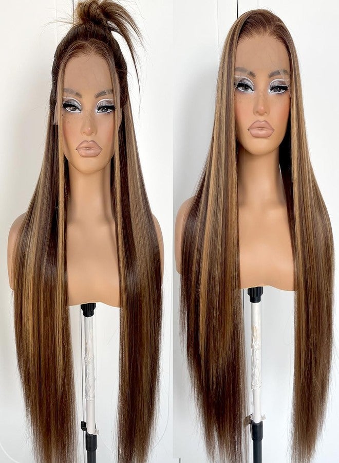 MITIMES 13x6 Honey Blonde Lace Front Wig Pre Plucked Glueless Highlight Straight Lace Front Wig 180 Density Color Long Straight Yaki Synthetic HD Lace Front Wig 32inch - Image 1