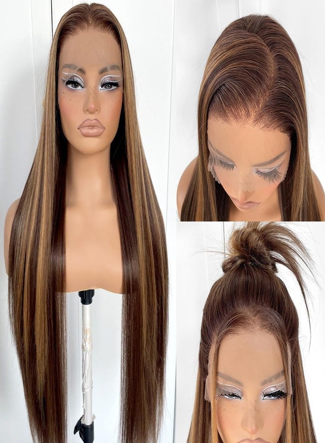 MITIMES 13x6 Honey Blonde Lace Front Wig Pre Plucked Glueless Highlight Straight Lace Front Wig 180 Density Color Long Straight Yaki Synthetic HD Lace Front Wig 32inch - Image 2