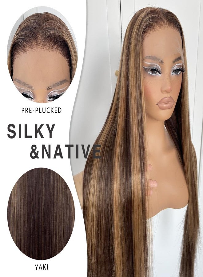 MITIMES 13x6 Honey Blonde Lace Front Wig Pre Plucked Glueless Highlight Straight Lace Front Wig 180 Density Color Long Straight Yaki Synthetic HD Lace Front Wig 32inch - Image 3