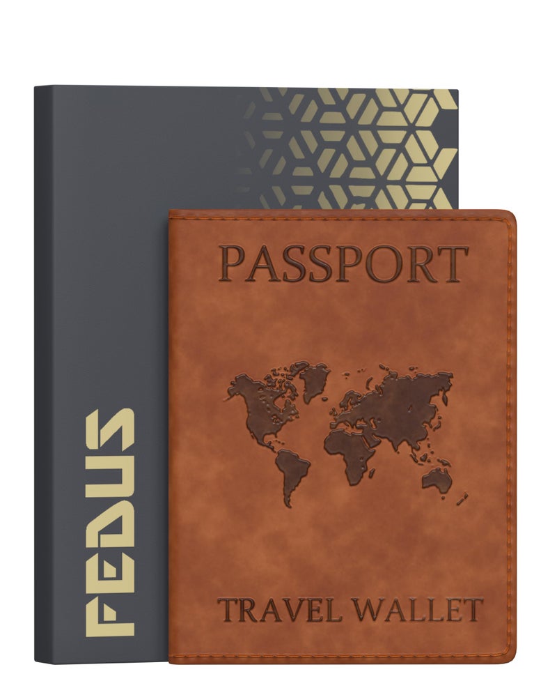 FEDUS Faux Leather Premium Passport Holder for Men and Women Passport Cover Case Wallet with Credit/Debit Card, Boarding Pass Slots, RFID Protected Travel Document Accessories Organiser. - Image 1