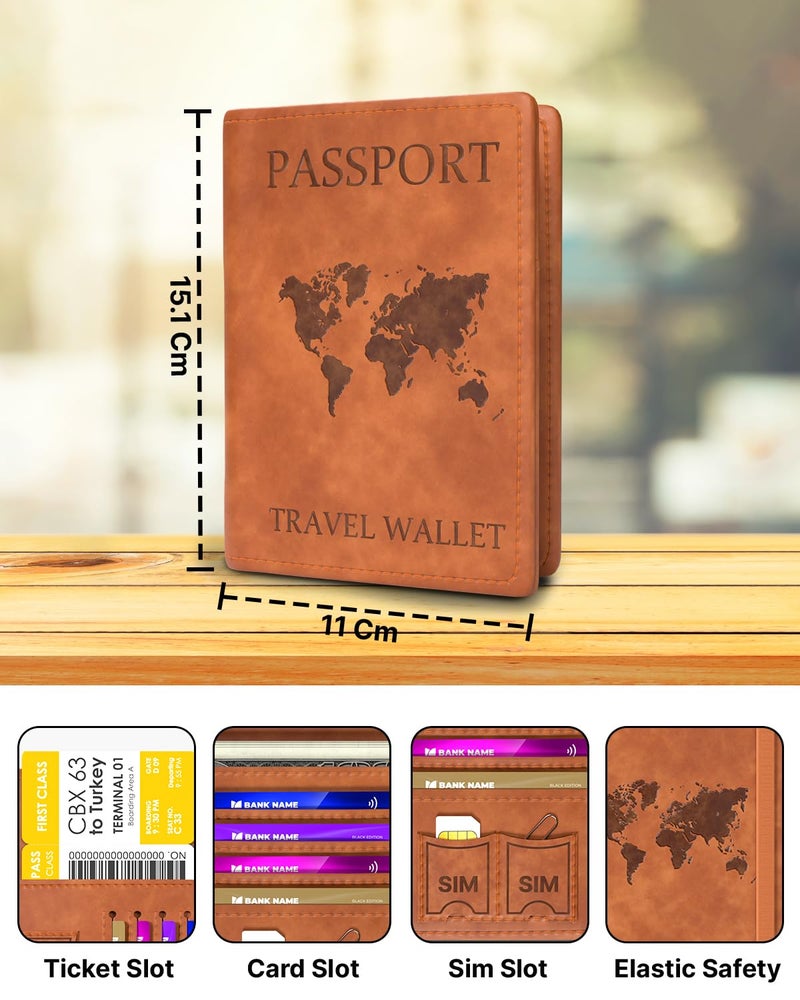 FEDUS Faux Leather Premium Passport Holder for Men and Women Passport Cover Case Wallet with Credit/Debit Card, Boarding Pass Slots, RFID Protected Travel Document Accessories Organiser. - Image 2