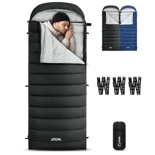 ATEPA 3in1 Hybrid Down Sleeping Bag 650FP Ultralight Backpacking Sleeping Bag for Big and Tall XL Wide 3Season Sleeping Bag with Pad Attachment Straps Detachable Hood for Hiking 30F Limit - Image 1
