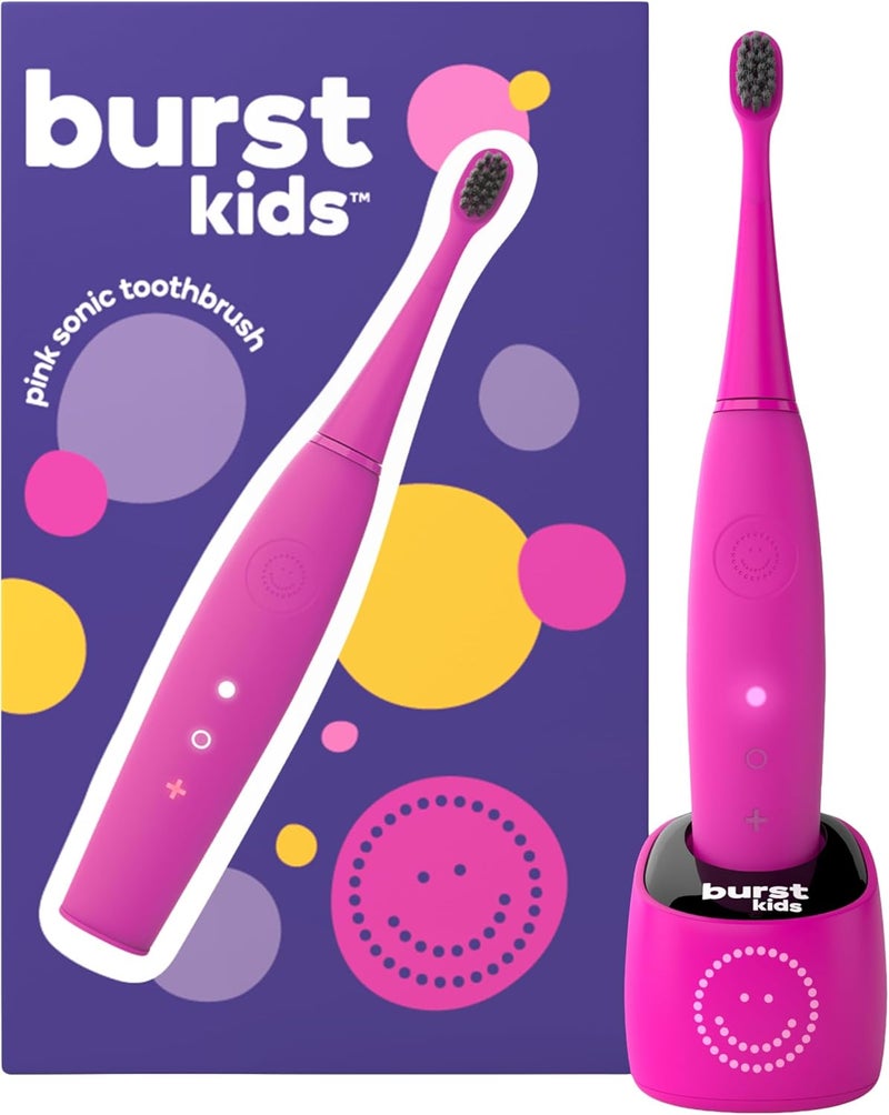 BURST kids Electric Toothbrush with Soft Charcoal Black Bristles, Small Head & Comfort Grip, 2 Minute Built in Timer, for Kids Ages 2+, Children Toothbrush for Healthier Smiles for, 2 Modes, Pink - Image 1
