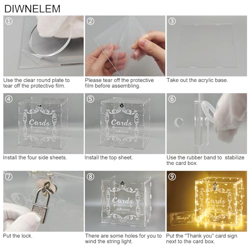 DIWNELEM Acrylic Wedding Card Box with Lock Clear Large Letter Envelope Box Acrylic Wedding Gift Card Box Money Box for Reception Baby Shower Birthday Party Graduation Decorations - Image 4